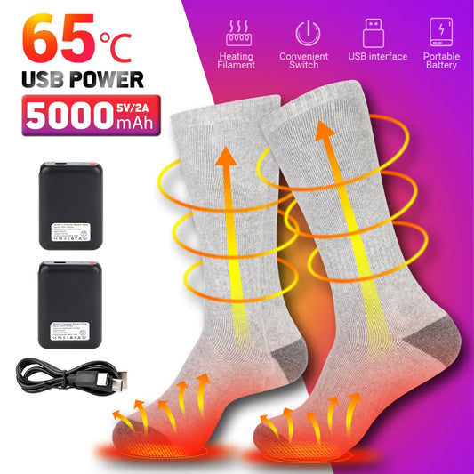 65℃ Heated Socks Motorcycle Outdoor Winter Warm USB Rechargeable Heating Socks Infrared Heated Boots Snowmobile Skiing Sock